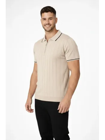 Erkek 2’li Paket Dokuma Triko Fermuarlı Yakalı Fitilli Kısa Kollu Regular Fit Tişört - Bej & Siyah Erkek 2’li Paket Dokuma Triko Fermuarlı Yakalı Fitilli Kısa Kollu Regular Fit Tişört - Bej & Siyah