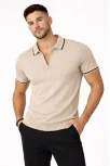 Erkek 2’li Paket Dokuma Triko Fermuarlı Yakalı Fitilli Kısa Kollu Regular Fit Tişört - Bej & Kahverengi Erkek 2’li Paket Dokuma Triko Fermuarlı Yakalı Fitilli Kısa Kollu Regular Fit Tişört - Bej & Kahverengi
