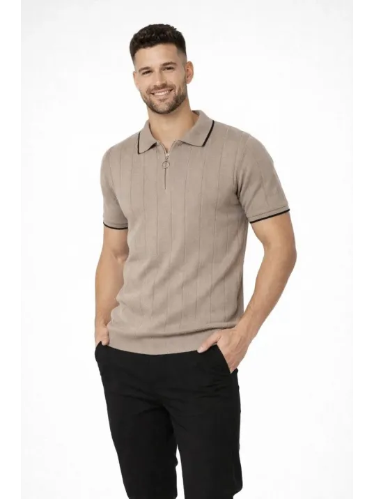 Erkek 2’li Paket Dokuma Triko Fermuarlı Yakalı Fitilli Kısa Kollu Regular Fit Tişört - Bej & Kahverengi Erkek 2’li Paket Dokuma Triko Fermuarlı Yakalı Fitilli Kısa Kollu Regular Fit Tişört - Bej & Kahverengi