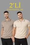 Erkek 2’li Paket Dokuma Triko Fermuarlı Yakalı Fitilli Kısa Kollu Regular Fit Tişört - Bej & Kahverengi Erkek 2’li Paket Dokuma Triko Fermuarlı Yakalı Fitilli Kısa Kollu Regular Fit Tişört - Bej & Kahverengi