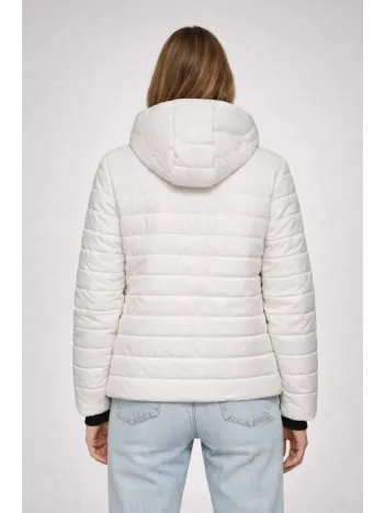 Kadın Şişme Kapüşonlu Fermuarlı Mont Su İtici Kapitone Astarlı Kumaş Cepli Kışlık Rahat Kalıp - Krem