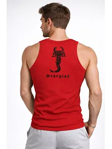 Erkek Fitilli Atlet Sıfır Yaka Slim Fit Arka Baskılı Spor Atlet - Kırmızı