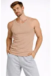 Erkek Fitilli Atlet Sıfır Yaka Slim Fit Arka Baskılı Spor Atlet - Bej