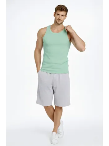 Erkek Fitilli Atlet Sıfır Yaka Slim Fit Arka Baskılı Spor Atlet - Mint Yeşili