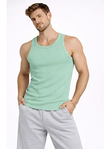 Erkek Fitilli Atlet Sıfır Yaka Slim Fit Arka Baskılı Spor Atlet - Mint Yeşili