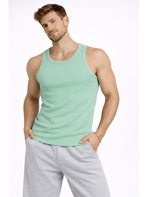 Erkek Fitilli Atlet Sıfır Yaka Slim Fit Arka Baskılı Spor Atlet - Mint Yeşili