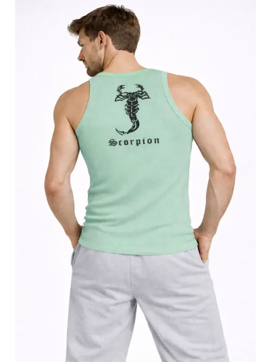 Erkek Fitilli Atlet Sıfır Yaka Slim Fit Arka Baskılı Spor Atlet - Mint Yeşili