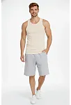 Erkek Fitilli Atlet Sıfır Yaka Slim Fit Arka Baskılı Spor Atlet - Krem