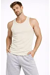 Erkek Fitilli Atlet Sıfır Yaka Slim Fit Arka Baskılı Spor Atlet - Krem