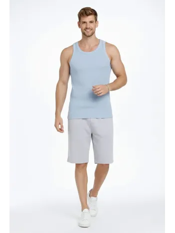 Erkek Fitilli Atlet Sıfır Yaka Slim Fit Arka Baskılı Spor Atlet - Bebe Mavisi