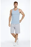 Erkek Fitilli Atlet Sıfır Yaka Slim Fit Arka Baskılı Spor Atlet - Bebek Mavisi