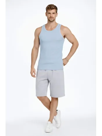 Erkek Fitilli Atlet Sıfır Yaka Slim Fit Arka Baskılı Spor Atlet - Bebe Mavisi