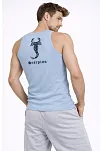 Erkek Fitilli Atlet Sıfır Yaka Slim Fit Arka Baskılı Spor Atlet - Bebek Mavisi