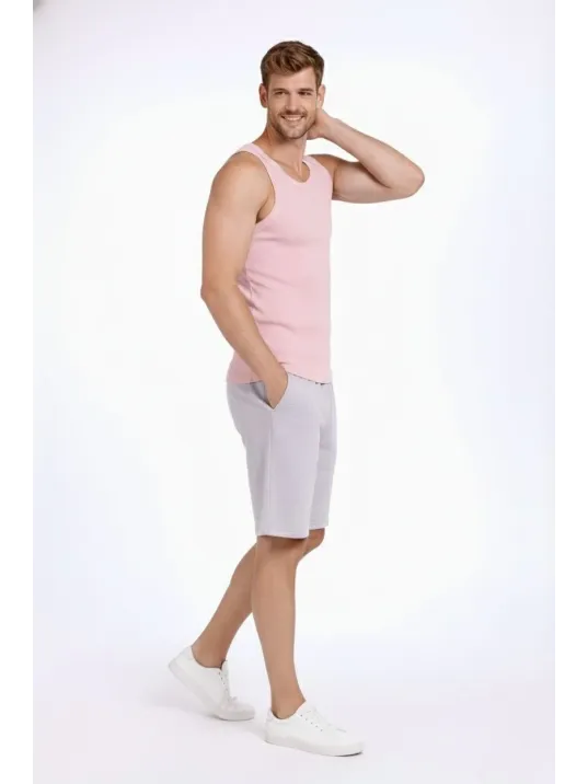 Erkek Fitilli Atlet Sıfır Yaka Slim Fit Arka Baskılı Spor Atlet - Pembe