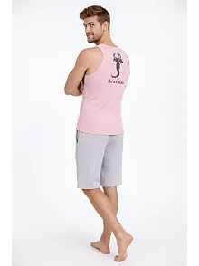 Erkek Fitilli Atlet Sıfır Yaka Slim Fit Arka Baskılı Spor Atlet - Pembe