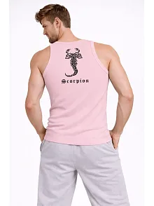 Erkek Fitilli Atlet Sıfır Yaka Slim Fit Arka Baskılı Spor Atlet - Pembe
