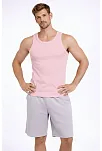 Erkek Fitilli Atlet Sıfır Yaka Slim Fit Arka Baskılı Spor Atlet - Pembe