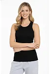 Kadın Fitilli Atlet Sıfır Yaka Slim Fit Arka Baskılı Spor Atlet - Siyah