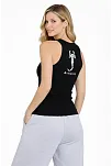 Kadın Fitilli Atlet Sıfır Yaka Slim Fit Arka Baskılı Spor Atlet - Siyah