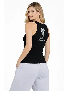 Kadın Fitilli Atlet Sıfır Yaka Slim Fit Arka Baskılı Spor Atlet - Siyah