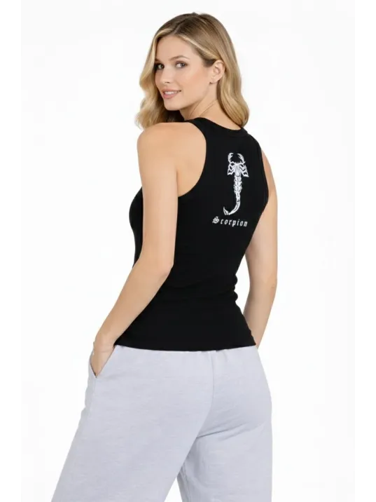 Kadın Fitilli Atlet Sıfır Yaka Slim Fit Arka Baskılı Spor Atlet - Siyah Kadın Fitilli Atlet Sıfır Yaka Slim Fit Arka Baskılı Spor Atlet - Siyah