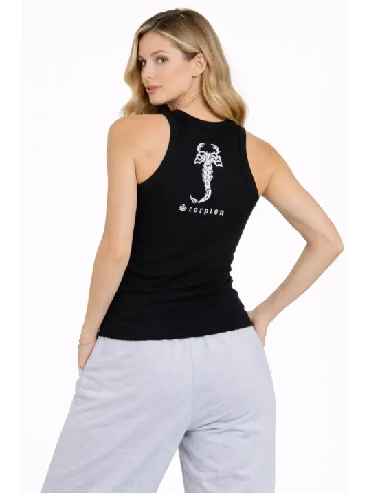 Kadın Fitilli Atlet Sıfır Yaka Slim Fit Arka Baskılı Spor Atlet - Siyah Kadın Fitilli Atlet Sıfır Yaka Slim Fit Arka Baskılı Spor Atlet - Siyah