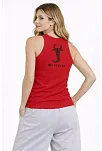 Kadın Fitilli Atlet Sıfır Yaka Slim Fit Arka Baskılı Spor Atlet - Kırmızı