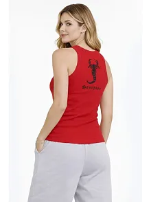 Kadın Fitilli Atlet Sıfır Yaka Slim Fit Arka Baskılı Spor Atlet - Kırmızı