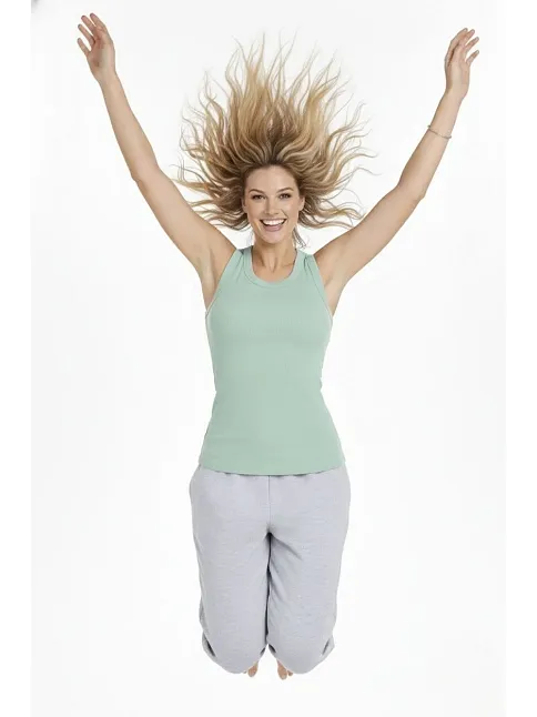 Kadın Fitilli Atlet Sıfır Yaka Slim Fit Arka Baskılı Spor Atlet - Mint Yeşili