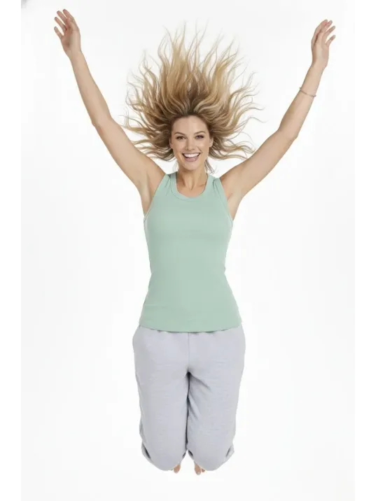 Kadın Fitilli Atlet Sıfır Yaka Slim Fit Arka Baskılı Spor Atlet - Mint Yeşili