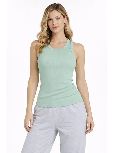 Kadın Fitilli Atlet Sıfır Yaka Slim Fit Arka Baskılı Spor Atlet - Mint Yeşili