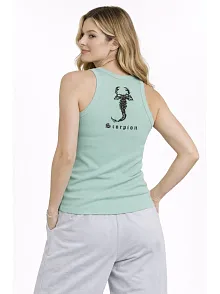 Kadın Fitilli Atlet Sıfır Yaka Slim Fit Arka Baskılı Spor Atlet - Mint Yeşili