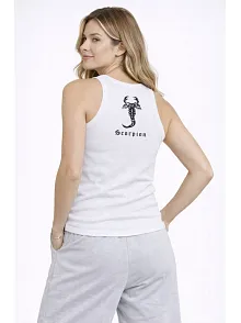 Kadın Fitilli Atlet Sıfır Yaka Slim Fit Arka Baskılı Spor Atlet - Beyaz