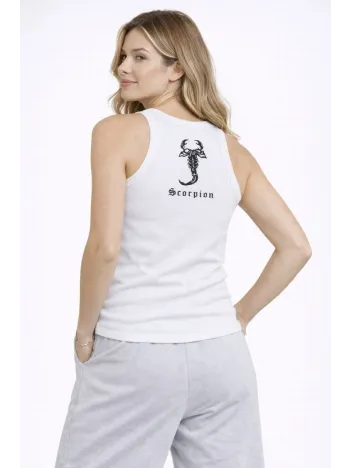 Kadın Fitilli Atlet Sıfır Yaka Slim Fit Arka Baskılı Spor Atlet - Beyaz