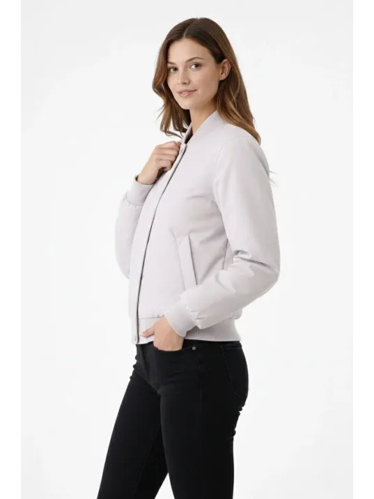 Kadın Premium Bomber Ceket Çıtçıt Kapamalı, Ribana Manşetli, Astarlı, Regular Fit Mont - Beyaz Kadın Premium Bomber Ceket Çıtçıt Kapamalı, Ribana Manşetli, Astarlı, Regular Fit Mont - Beyaz