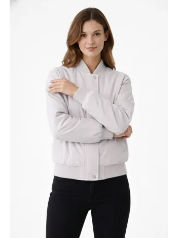 Kadın Premium Bomber Ceket Çıtçıt Kapamalı, Ribana Manşetli, Astarlı, Regular Fit Mont - Beyaz