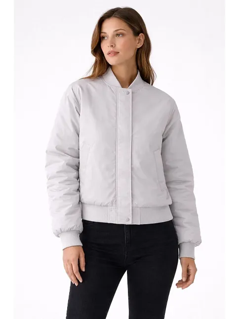 Kadın Premium Bomber Ceket Çıtçıt Kapamalı, Ribana Manşetli, Astarlı, Regular Fit Mont - Beyaz