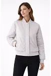 Kadın Premium Bomber Ceket Çıtçıt Kapamalı, Ribana Manşetli, Astarlı, Regular Fit Mont - Beyaz