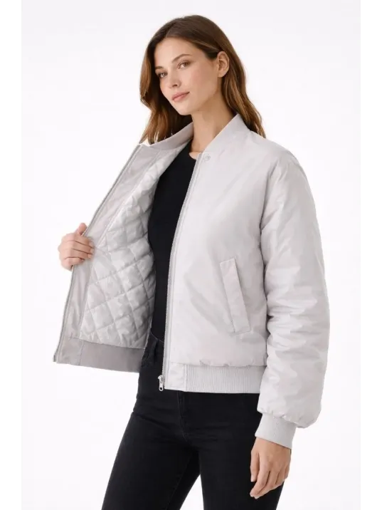 Kadın Premium Bomber Ceket Çıtçıt Kapamalı, Ribana Manşetli, Astarlı, Regular Fit Mont - Beyaz Kadın Premium Bomber Ceket Çıtçıt Kapamalı, Ribana Manşetli, Astarlı, Regular Fit Mont - Beyaz