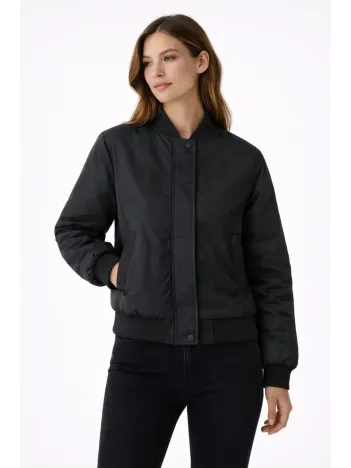 Kadın Premium Bomber Ceket Çıtçıt Kapamalı, Ribana Manşetli, Astarlı, Regular Fit Mont - Siyah