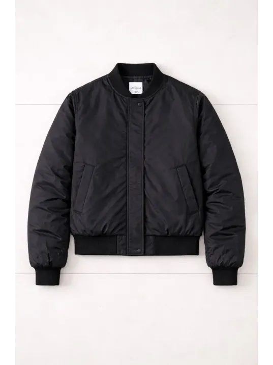 Kadın Premium Bomber Ceket Çıtçıt Kapamalı, Ribana Manşetli, Astarlı, Regular Fit Mont - Siyah