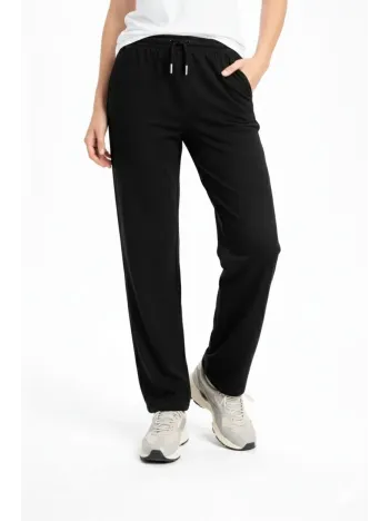 Kadın Düz Paça Beli Lastikli İpli Günlük Spor Eşofman Altı Rahat Fit - Siyah