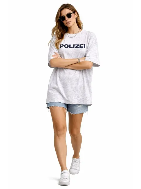 Kadın Asit Yıkamalı Oversize Tişört Ön Ve Arkası Baskılı %100 Pamuk Street Style T-shirt - Beyaz