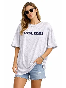 Kadın Asit Yıkamalı Oversize Tişört Ön Ve Arkası Baskılı %100 Pamuk Street Style T-shirt - Beyaz