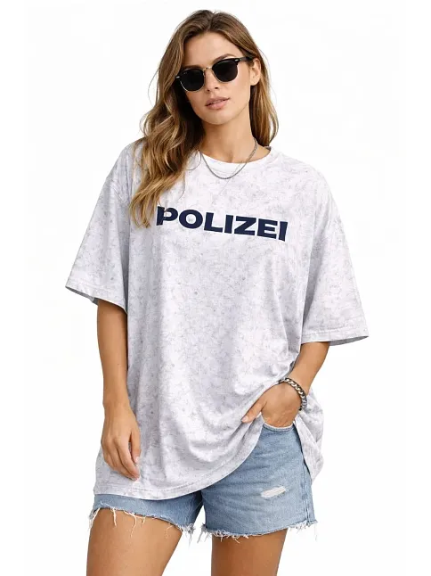 Kadın Asit Yıkamalı Oversize Tişört Ön Ve Arkası Baskılı %100 Pamuk Street Style T-shirt - Beyaz
