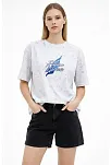 Kadın Asit Yıkamalı Oversize Tişört Future Worlds Baskılı Bisiklet Yaka Kısa Kollu Streetwear %100 Pamuk Street Style T-shirt - Beyaz