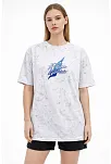 Kadın Asit Yıkamalı Oversize Tişört Future Worlds Baskılı Bisiklet Yaka Kısa Kollu Streetwear %100 Pamuk Street Style T-shirt - Beyaz