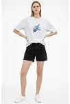 Kadın Asit Yıkamalı Oversize Tişört Future Worlds Baskılı Bisiklet Yaka Kısa Kollu Streetwear %100 Pamuk Street Style T-shirt - Beyaz