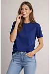 Osy Modal Yumuşak Dokulu Kumaş Kadın Bisiklet Yaka T-shirt - Lacivert