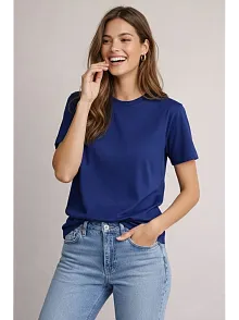 Osy Modal Yumuşak Dokulu Kumaş Kadın Bisiklet Yaka T-shirt - Lacivert